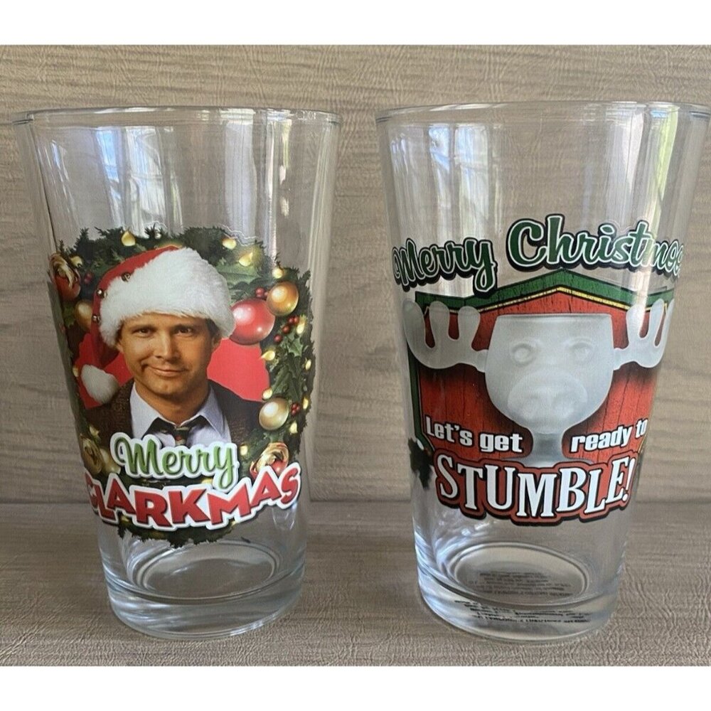 National Lampoon Christmas Vacation Tumbler Glasses Merry Clarkmas Moose Set 2
